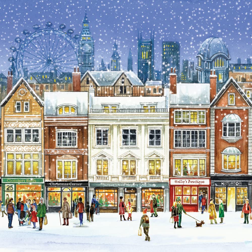 Museums & Galleries Pack of 5 Artistic Christmas Cards - Christmas Shopping in London - Illustrated Design by Fiona Osbaldstone - From The Christmas Classics Collection