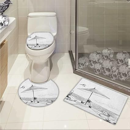 Amazon Com Beach 3 Piece Toilet Cover Set Doodle Style Sketch