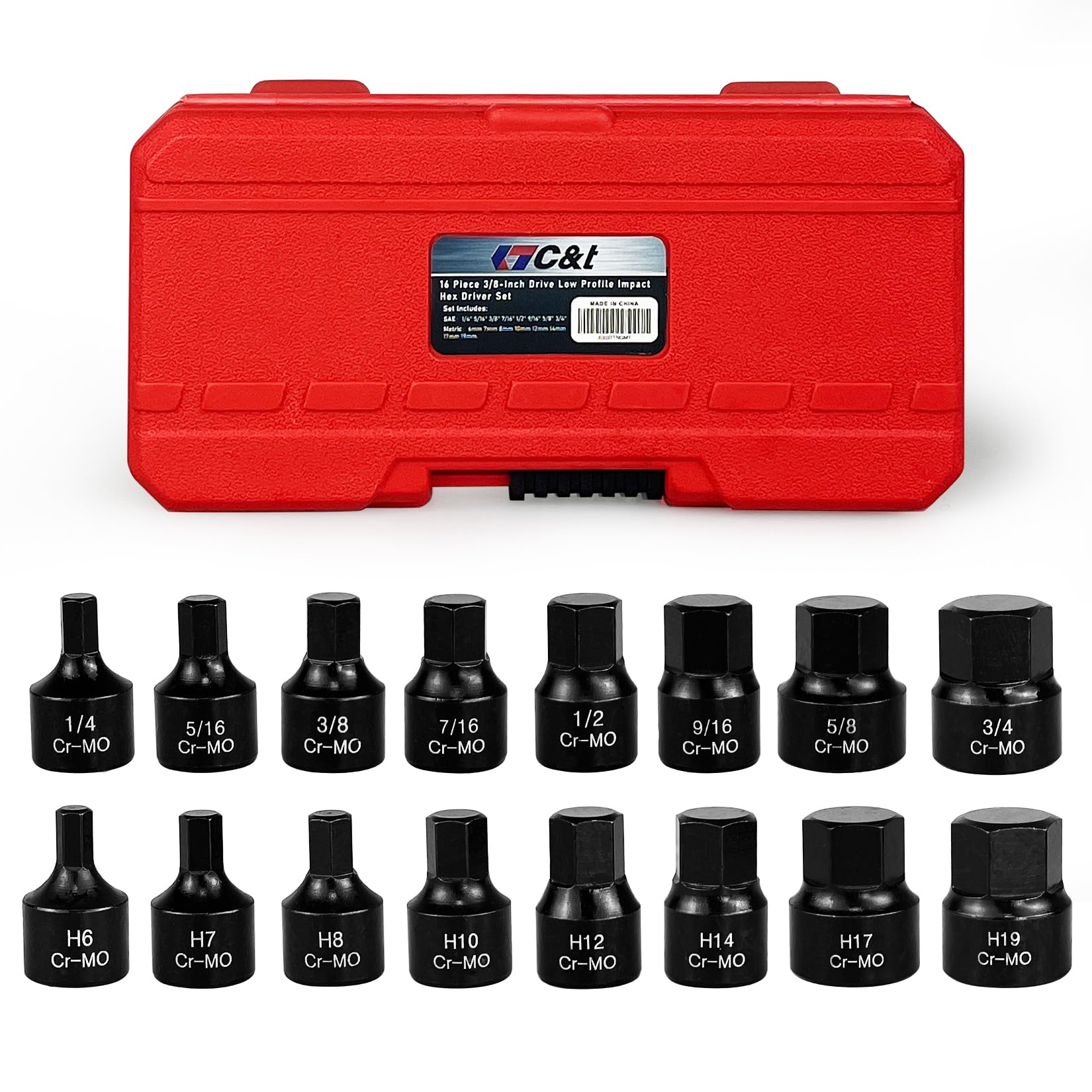 C&T 16 Piece 3/8-Inch Drive Low Profile Impact Hex