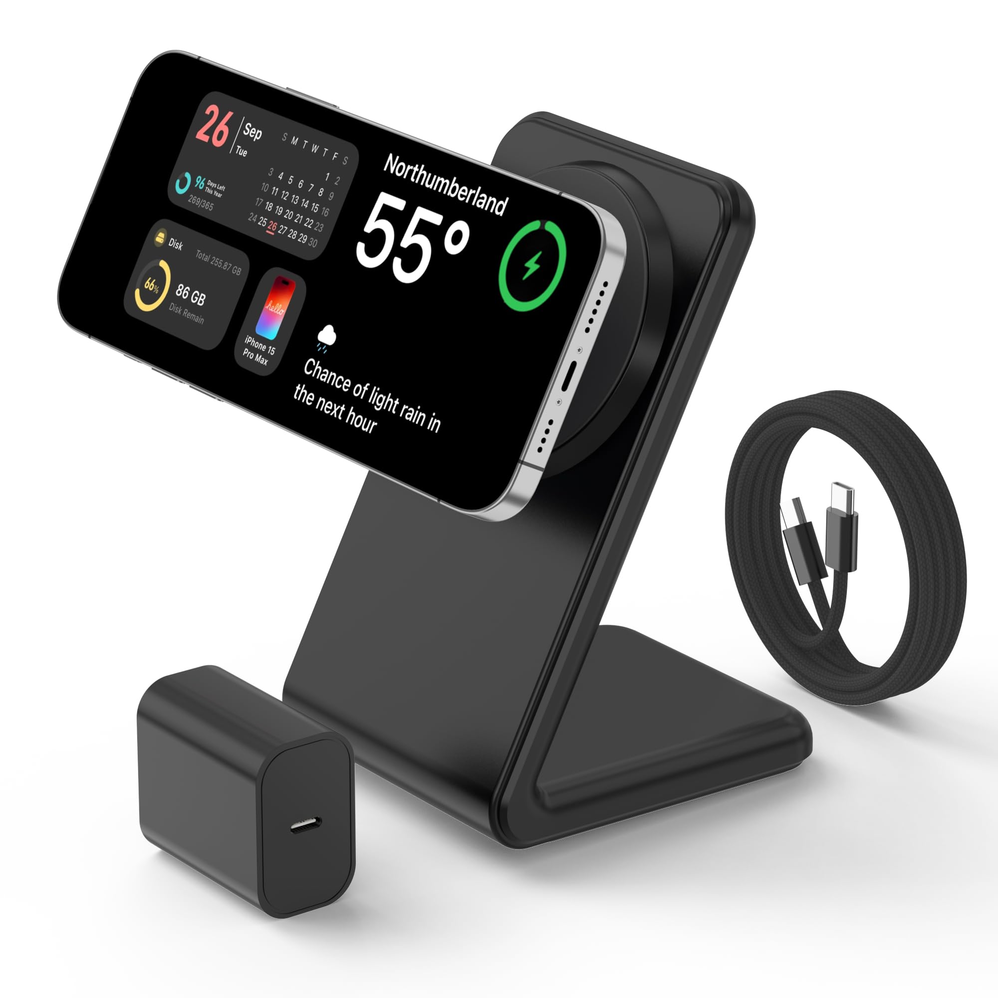 for Magsafe Charger, iPhone 16 Wireless Charger Stand, Magnetic iPhone Charger with USB C Chrger & 5ft Braided Cable, Fast Wireless Charging for iPhone 15/14/13/12 Series - Black