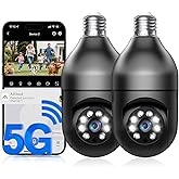 Light Bulb Security Camera, 5G&2.4GHz Wireless Lightbulb Security Camera Outdoor, 2-in-1 LED Home Security Camera Outdoor,Col