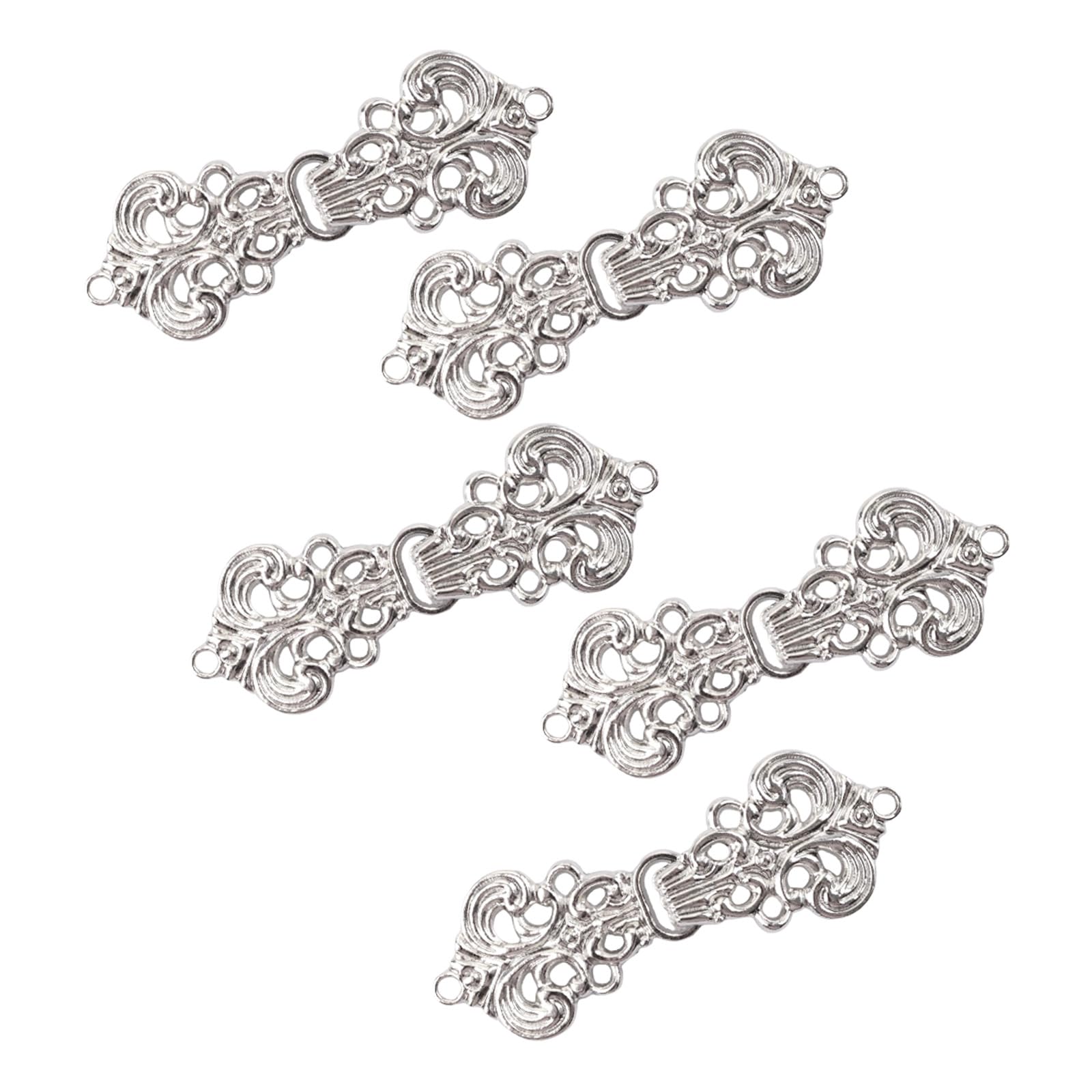 WANDIC Cardigan Clips, 5 Pairs Vintage Flower pattern Cape Fasteners Sew On Hooks And Eyes Cardigan Clip Cloak Clasp Fasteners For Sweater Shawl, White Nickel