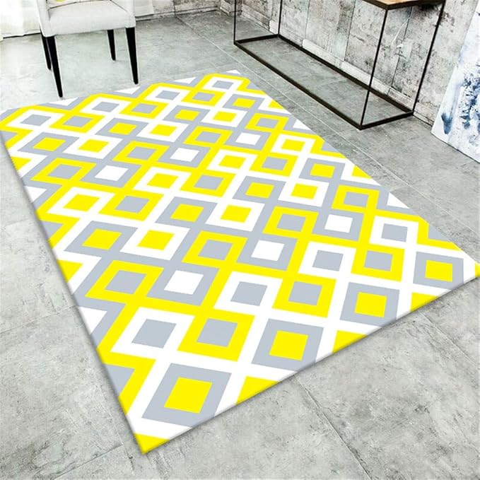 Kunsen Rugs Carpets yellow Living room carpet yellow polyline square design durable carpet anti