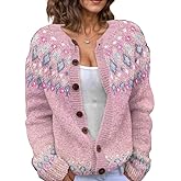 Women's Fair Isle Pattern Knit Cardigan Sweater Vintage Button Down Open Front Jacket Coat for Fall & Winter 2025
