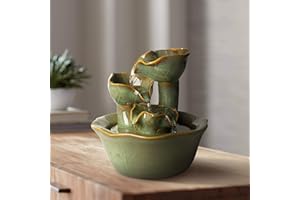 Organic Water Lily 8" High Small Zen Modern Indoor Outdoor Decor Ceramic Tabletop Fountain Tiered Waterfall Cascading Water Feature for Outside Garden Patio Yard Desk Backyard Porch - John Timberland