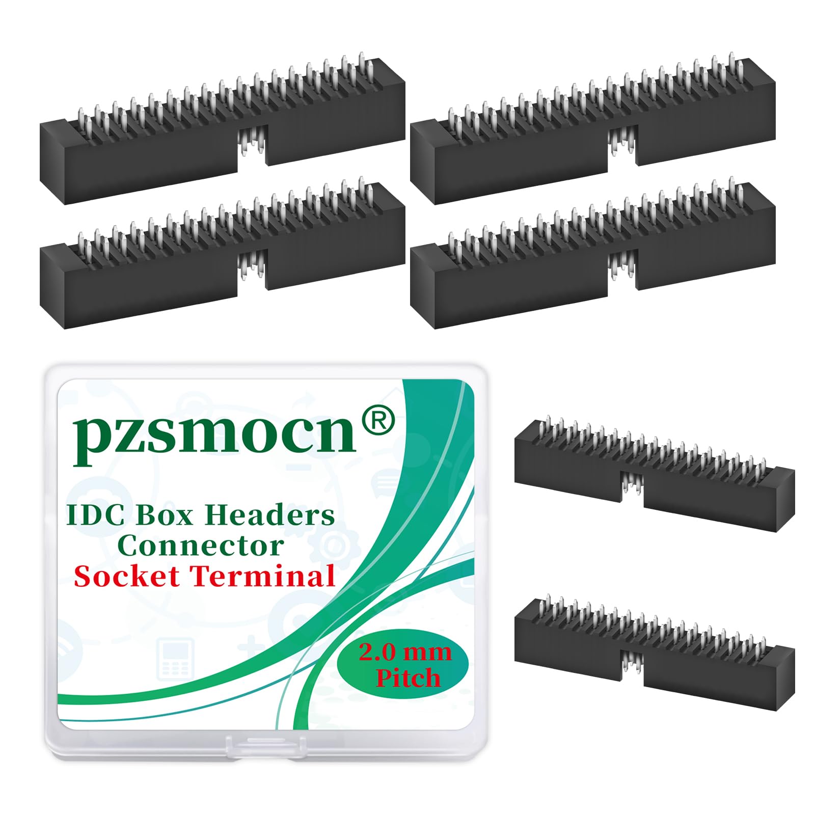 Pzsmocn 20 Pieces IDC 2 * 17 Double Row 2.0 mm Pitch JTAG ISP 34-Pin Straight Pin in-line Box Header Connector Adapter Cable Male Socket Terminal for PCB Electronic Equipment Projects.