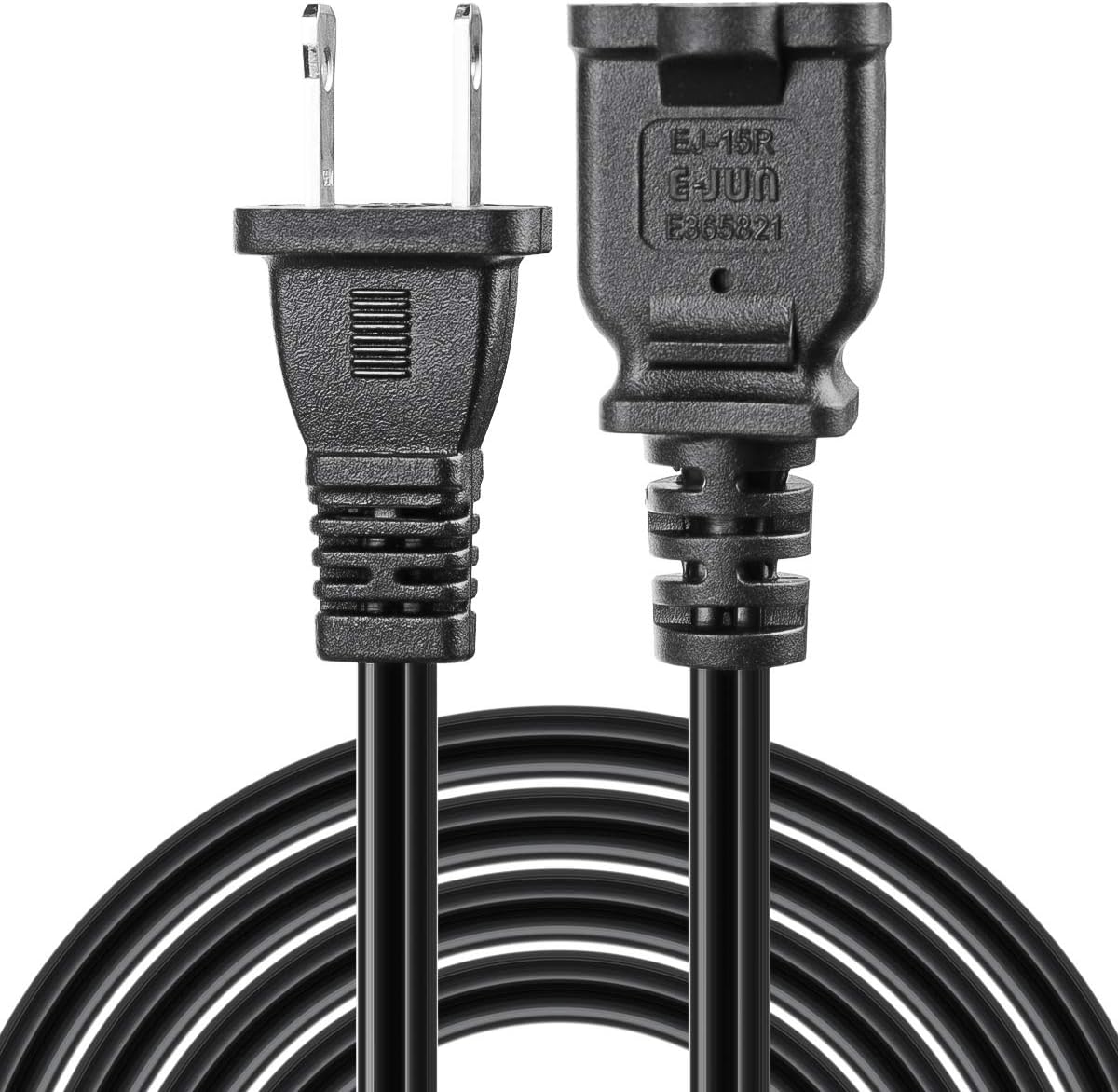 US AC Power Extension Cable Cord 2-Prong Polarized Male to Female Extension Cord for NEMA 1-15P to NEMA 1-15R (1 FT) - - 