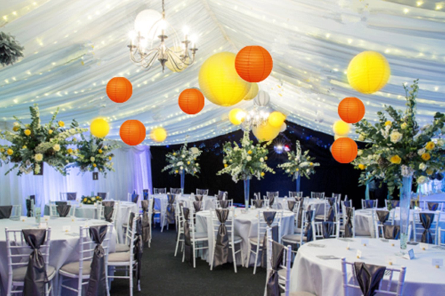 "A Liittle Tree" Mixed SIZE New Round Paper Lanterns Lamp Shade Wedding Birthday Party Events (Yellow & Orange, 24(6 x 8" + 6 x 10" + 6 x 12" + 6 x 14"))