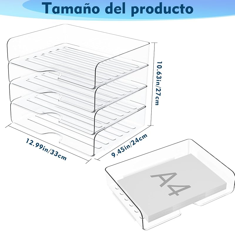 4 Bandejas De Acrílico para Cartas, Transparentes, Apilables