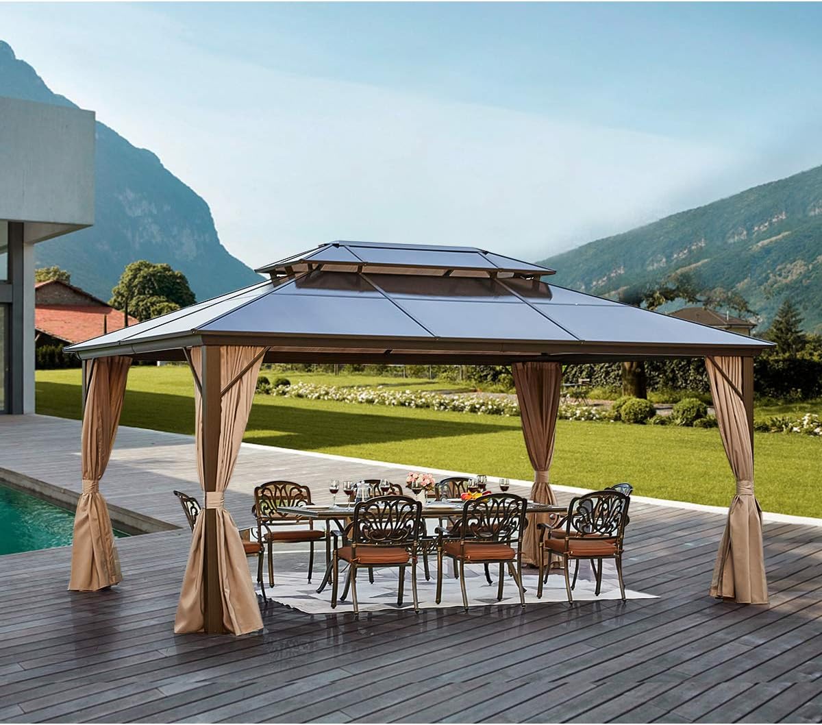 YOLENY 12'x16' Outdoor Polycarbonate Double Roof Hardtop
