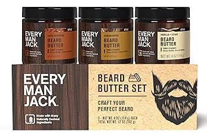 Every Man Jack Beard Butter Gift Set for Men – Full Size 3-Pack Variety with Sandalwood, Vanilla + Cedar & Aged Bourbon Scents – Naturally Derived with Shea Butter & Coconut Oil – 4 oz (3 Pack)