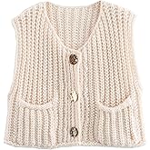 Flygo Womens Sleeveless Sweater Vest 2025 Fall Sweaters Loose Crop Knit Top Chunky Crochet Button Cardigan Sweaters