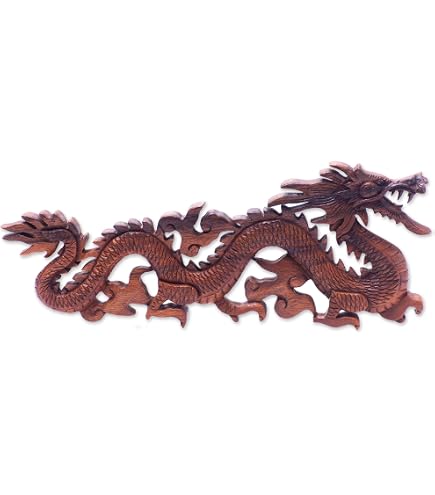 Chinese Dragon Wood Carved Appliques – Set Of 3 Carved Wood Decals For Furniture, Doors, Wall Decor