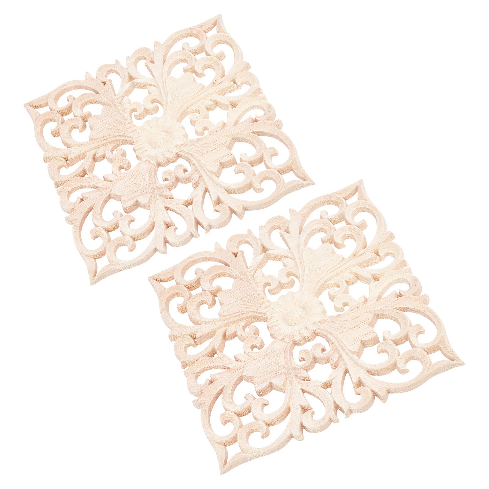 SUPERFINDINGS 2pcs 146x146x7mm Wood Carved Applique Frame Onlay Unpainted Furniture Decoration Square Pattern for Home Door Cabinet Decoration