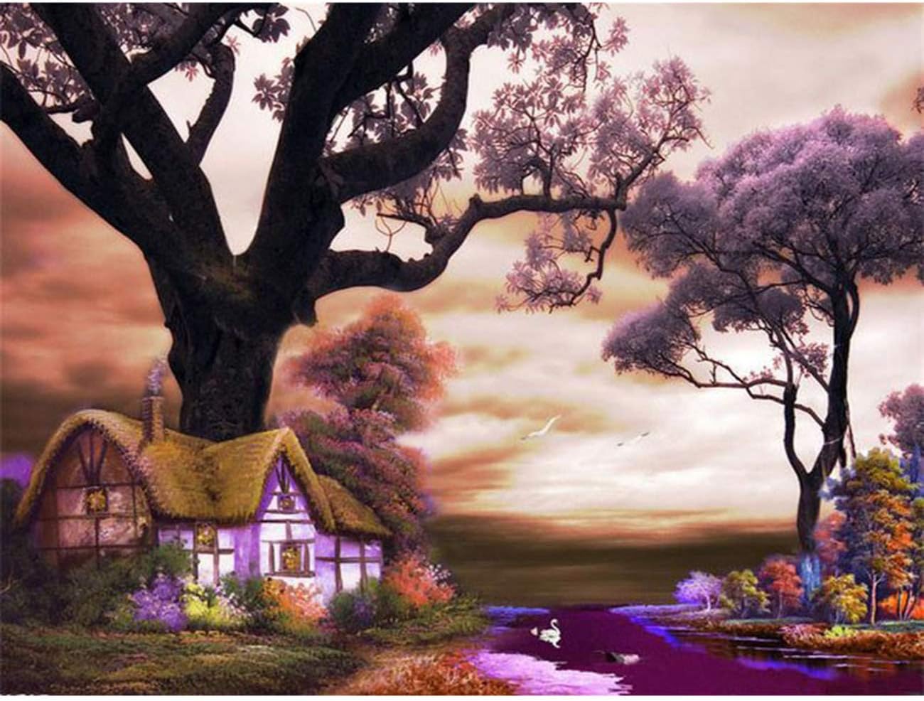 FUB DIY Painting by Number Kit, DIY Oil Painting for Adults, Handicrafts Paintwork for Home Wall Decor, DIY Canvas Painting for Adults Beginner Arts Wall Decor, 16x20 in Without Frame, Purple Scenery