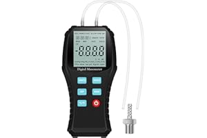 GIMYUAN Digital Manometer Differential Pressure Gauge, 2 Ports Gas Pressure Tester HVAC Digital Manometer with 12 Selectable Units, LCD Screen & Indoor Temperature Measurement