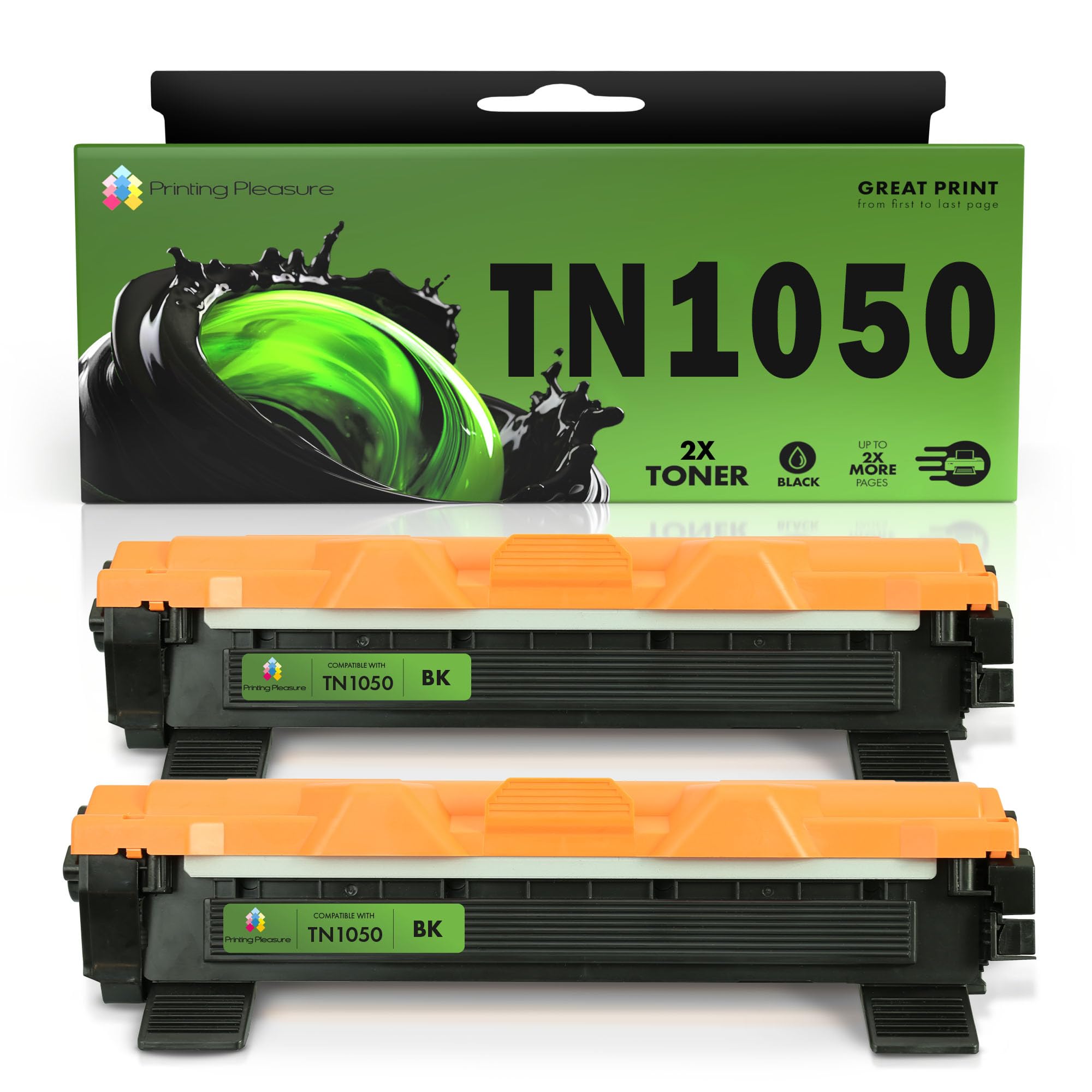 Printing Pleasure Compatible Brother TN1050 Toner Cartridge, 2x Black Replacement for DCP-1510 DCP-1512 DCP-1610W DCP-1612W