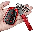 Sindeda for Cadillac Key Fob Cover with Keychain Soft Full Protection Key Shell Key Case Compatible with 2015-2019 Escalade, CTS, SRX, XT5, ATS, STS, and CT6 Smart Key (Red, 5 Buttons)