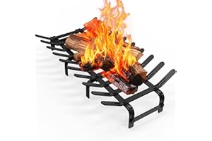 YSEJOMP Steel Fireplace Grates Stove Grate Rack for Efficient and Effective Wood Burning Indoor Hearth Outdoor Firepit Matt Black (Black, 24 X 12.5 Inch)