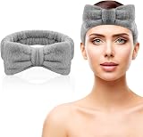 Aomig Spa Headbands for Women Grey Fluffy Bowknot Hair Band Microfiber Elastic view 9