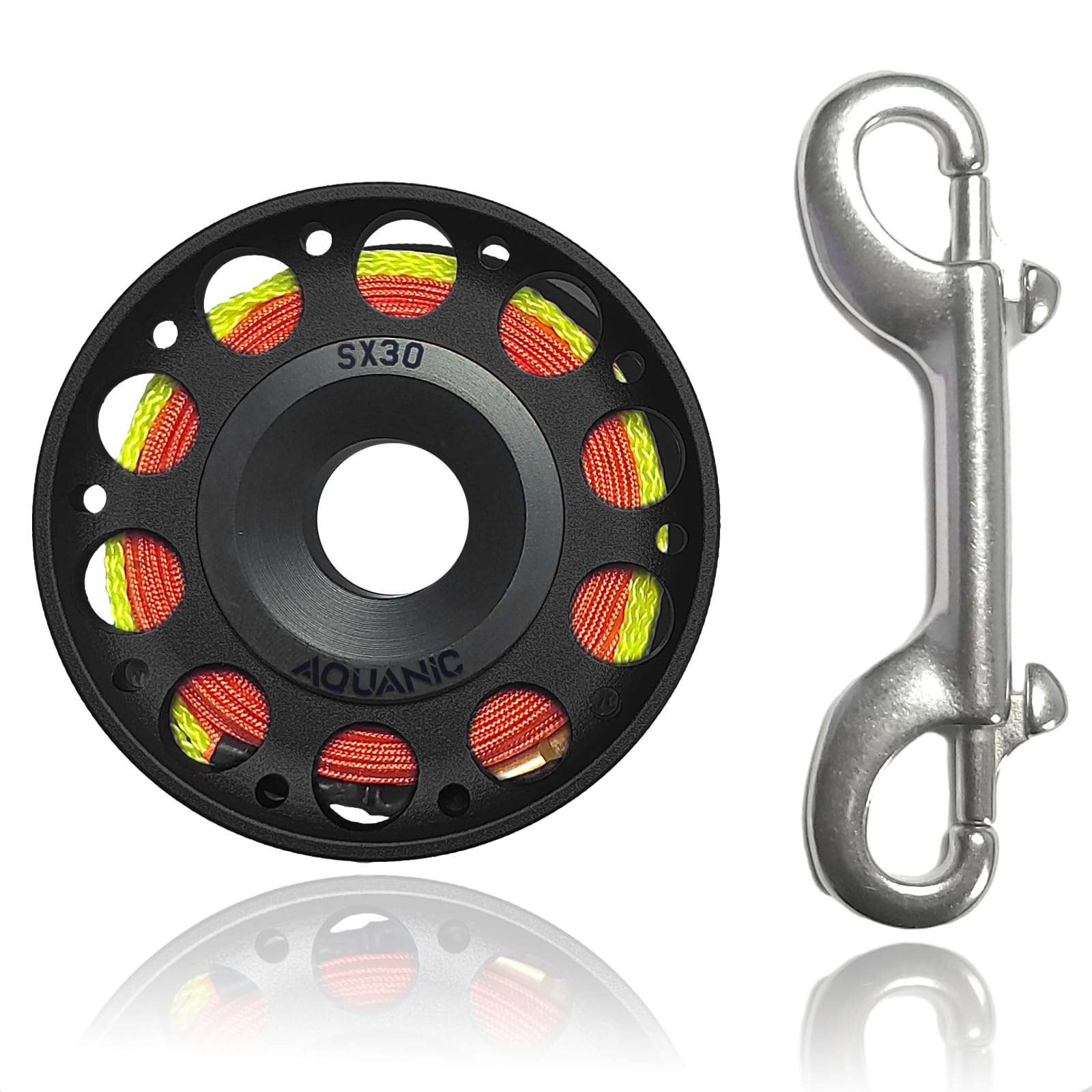 Scuba Diving Reel 99FT Finger Reel with Dive Double-Ended Bolt Snap Clip Aluminum Scuba Dive Finger Spool Reel for Snorkeling Diving Fishing (Black)