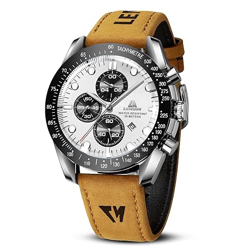 LN LENQIN Mens Watches Analog Quartz Watches for Men 30M Waterproof Men's Wrist Watch with Date Leather Band No Chronograph