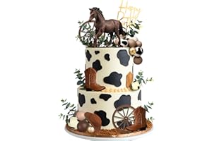 ZXSWEET Cowboy Cake Topper Brown Ball Horse Boho Grass Artificial Eucalyptus Cake Decorations Cow Boy Hat for Western Theme Party Cowboy Birthday Party Horse Theme Party Supplies