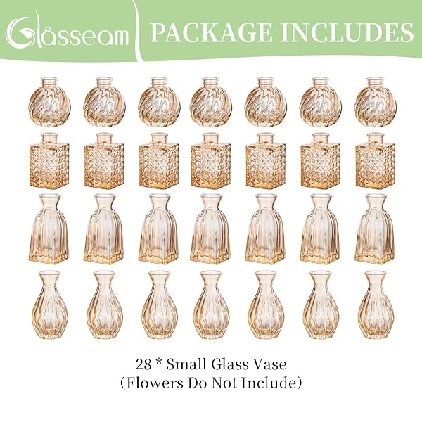 GLASSEAM GLASS SMALL VASES FOR CENTERPIECES: CUTE BUD VASES IN BULK 28 VINTAGE RUSTIC MINI VASES FOR FLOWERS CHAMPAGNE PINK CENTERPIECE VASE FOR TABLE DECOR WEDDING PARTY DECORATIONS
