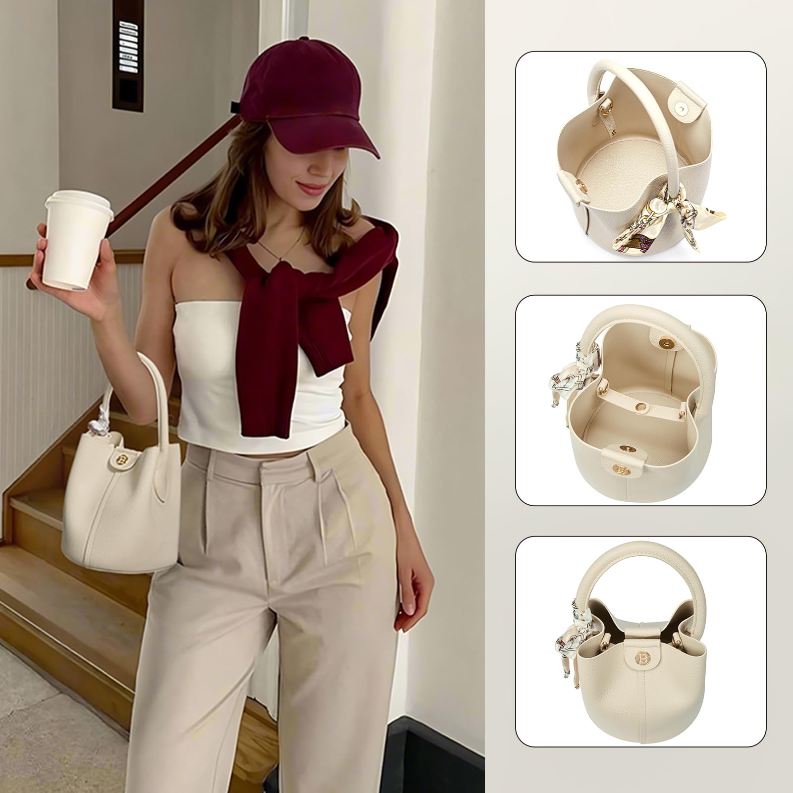 BOSTANTEN Small Crossbody Bags for Women Vegan Leather Mini Bucket Handbag Removable Shoulder Strap