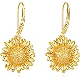 AXOMY Sunflower Earrings 925 Sterling Silver Sunflower Drop Dangle Earrings Flower Jewelry Gifts for Women