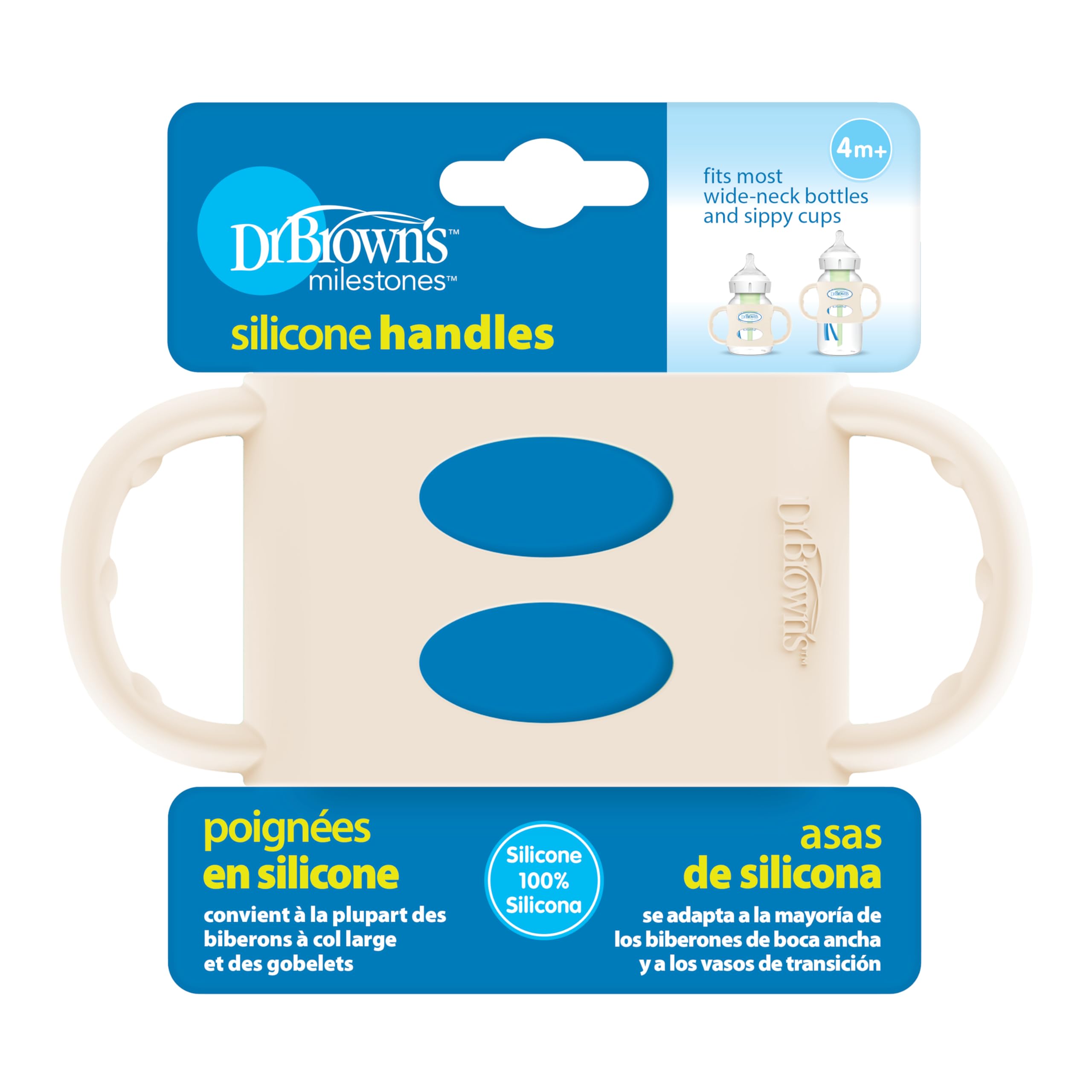 Photo 1 of Dr. Brown's Wide-Neck Baby Bottle Handles, 100% Silicone, Easy Grip Removable Handles for Bottle to Sippy Cup Transition, Ecru, 4m+