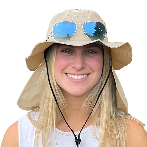 Waterproof Sun Hat for Women Mens Rain Hat Packable UPF50+ Bucket Safari  Outdoor Fishing Hat with Removable Neck Flap Khaki in Oman Whizz Sun Hats