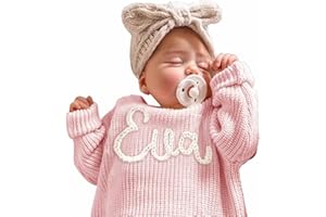 GELLEDI Personalized Baby Knit Sweater, Custom Baby Sweater with Hand Embroidered Name, Customized Unique Gift for Toddler
