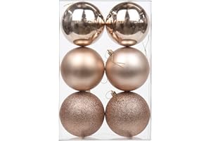 OAIRSE 3.94" Large Christmas Balls Shatterproof Champagne Christmas Ornaments 6 Pcs Big Xmas Ornaments Balls for Xmas Tree Holiday Wedding Party Decoration