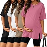 Riyiper 4 Pack Women's Maternity T Shirts, Short Sleeve Split Side Pregnancy Tee Tops Casual Loose Crewneck Maternity Clothes