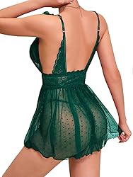 Lilosy Sexy Polka Dots Mesh Sheer Babydoll Chemise