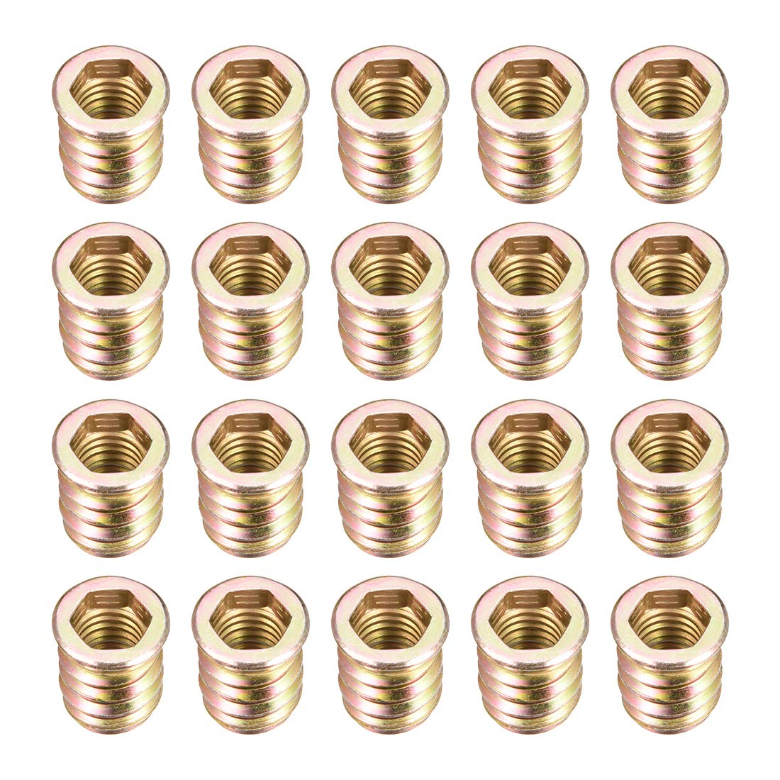 sourcing map Wood Furniture M10x20mm Threaded Insert Nuts Interface Hex Socket Drive 20pcs