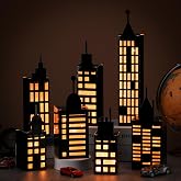 Kolldenn 15 Pcs Hero Party Favor Boxes 3D Skyscraper Centerpiece,Warm | City Skyline Buildings Decor, Hero theme Table Decor, Illuminated Window Design ,Birthday Party Supplies