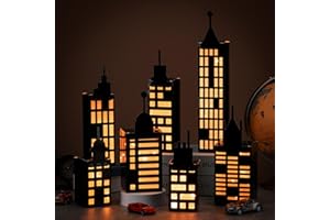 Kolldenn 15 Pcs Hero Party Favor Boxes Skyscraper 3D City Box Skyline Buildings Heroes Candy Goodies Boxes Hero Theme Centerpiece Decorations Birthday Party Supplies(Warm)