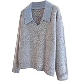 Verdusa Women's 2 in 1 Collared Pullover Sweaters Cozy Knit Tops Fall Clothes