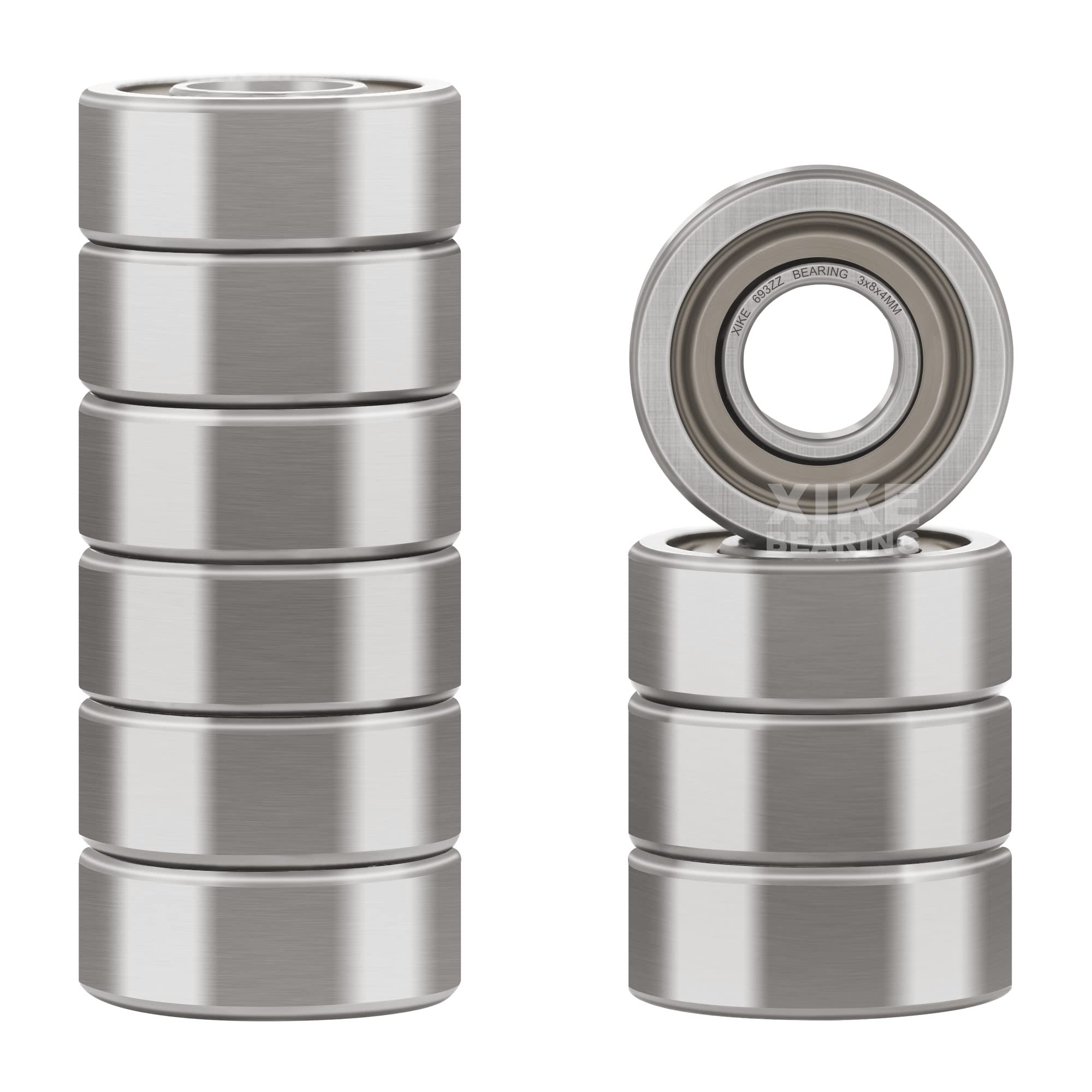 XIKE 10 pcs 693ZZ Ball Bearings 3x8x4mm Chrome Steel and Double Metal Seal, 69-2Z Miniature Deep Groove Ball Bearing.