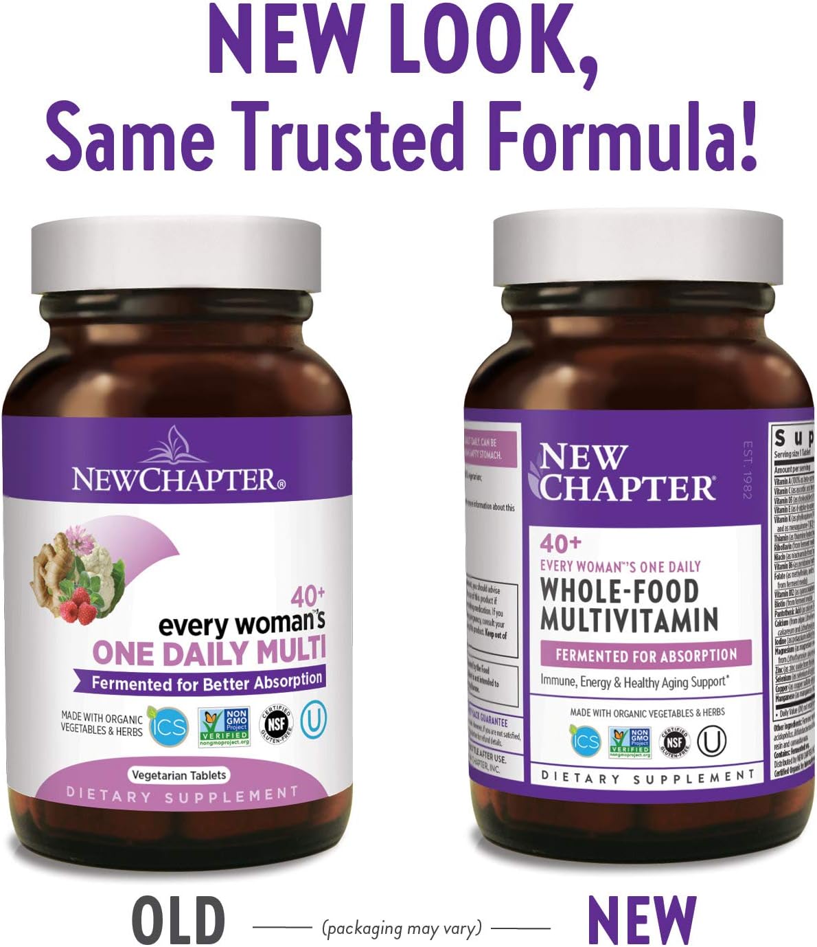 New Chapter Women's Multivitamin, Every Woman's One Daily 40+, Fermented with Probiotics + Vitamin D3 + B Vitamins + Organic Non-GMO Ingredients - 72 ct: Health & Personal Care