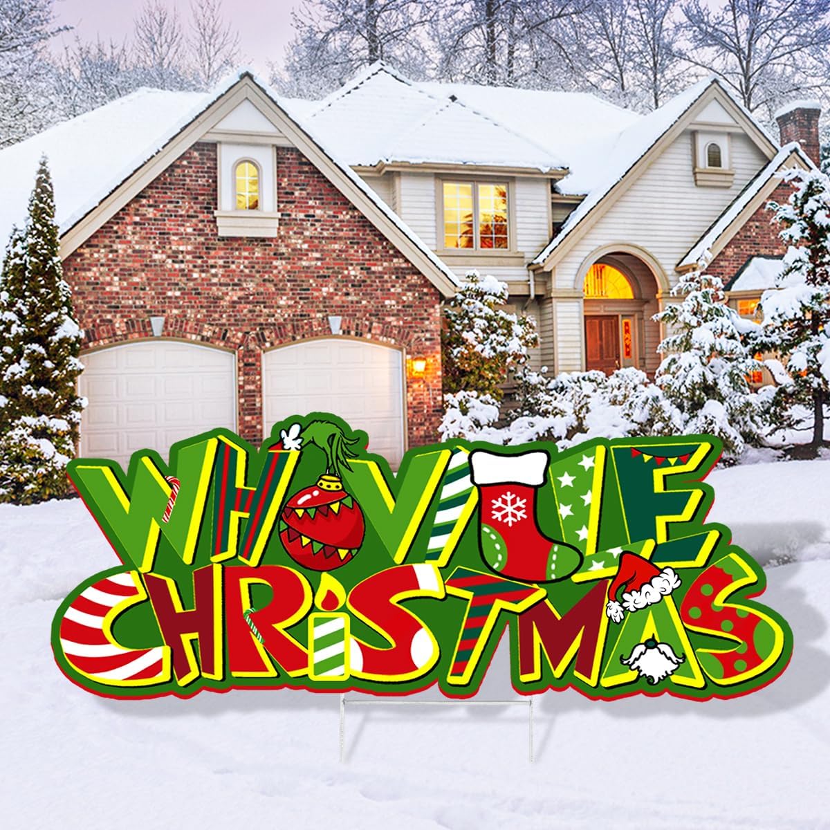 Yard Signs - DULEFUN Christmas Yard Sign Decorations 1pcs Whoville Christmas Lawn Garden Pathway Outdoor sign with 1pcs Iron Stake for Christmas Holiday Party Decor Supplies