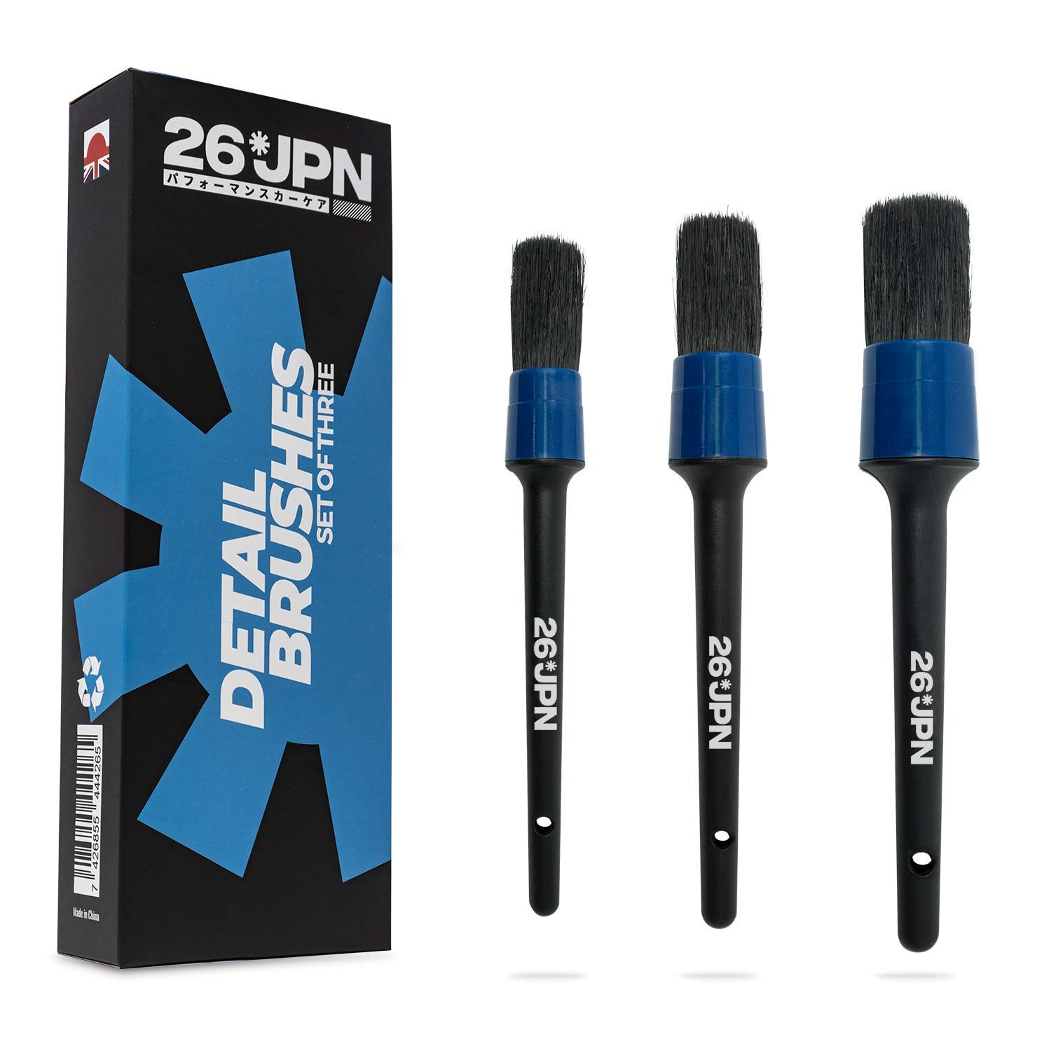 26JPN Detail Brush Set of 3 - Car and Motorcycle Detailing Brushes for Wheels, Engine, Interior, Emblems, Exterior, Air Vents