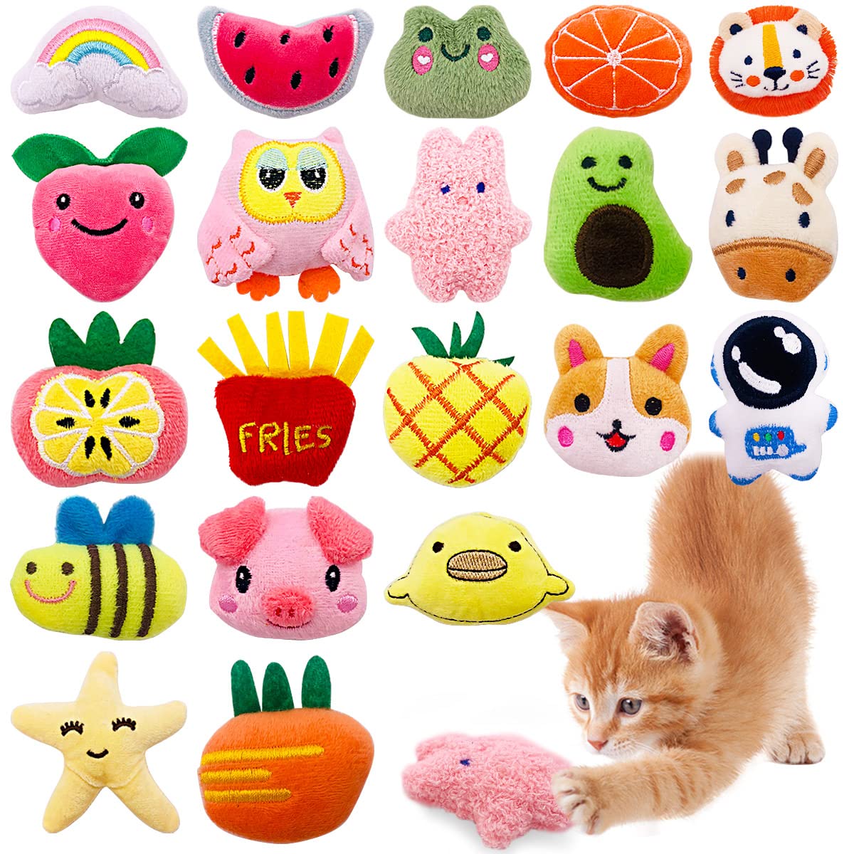 Pai Sence 20pcs Cat Catnip Toys for Indoor Cats Interactive Plush Stuffed Kitten Chew Bite Kick Toys Kitty Playing Relieve Stress Cat Lovers Gifts