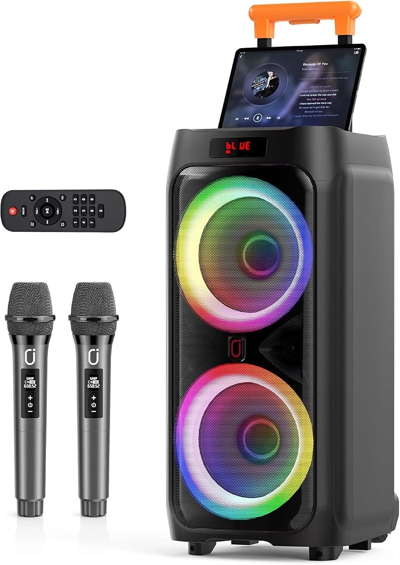 JYX Karaoke Machine with 2 Wireless Microphones 500W Bluetooth PA System