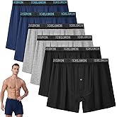 IGOLUMON Mens Underwear, Relaxed Fit Boxer Shorts 6 Pack, Bamboo Rayon Boxers for Men, Classic Boxer Shorts Button Fly