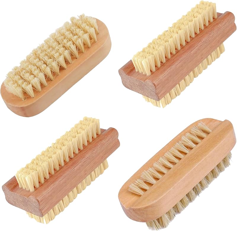 WHAPELQ 4 Pcs Double Sided Wooden Nail Brushes - 2 Kinds, Easy Use