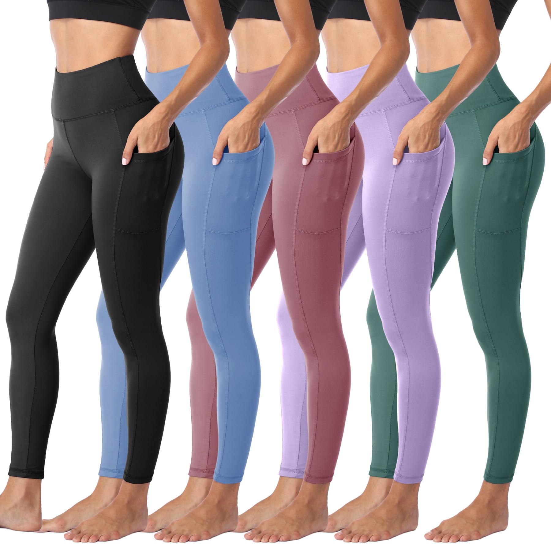 Sundwudu 5 Pack Leggings with Pockets for Women, Soft Tummy Control ...