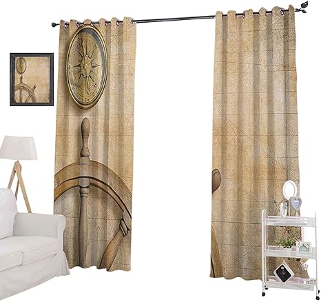 YUAZHOQI - Cortina para ventana náutica con volante y brújula, diseño